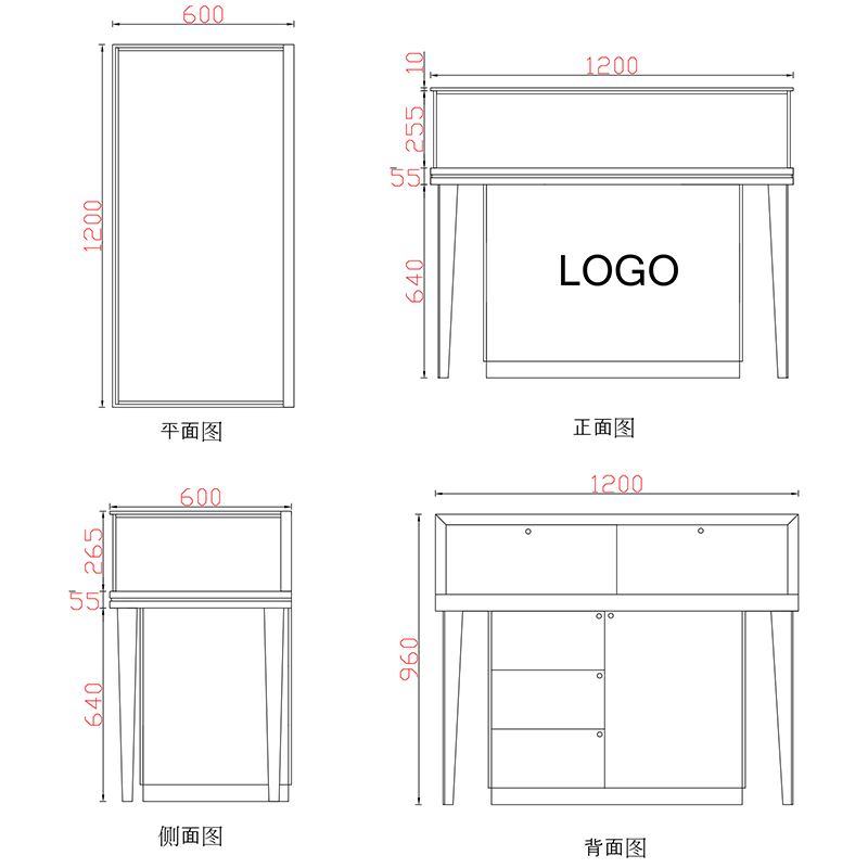 玻璃黃金首飾展示柜臺E款-01前柜