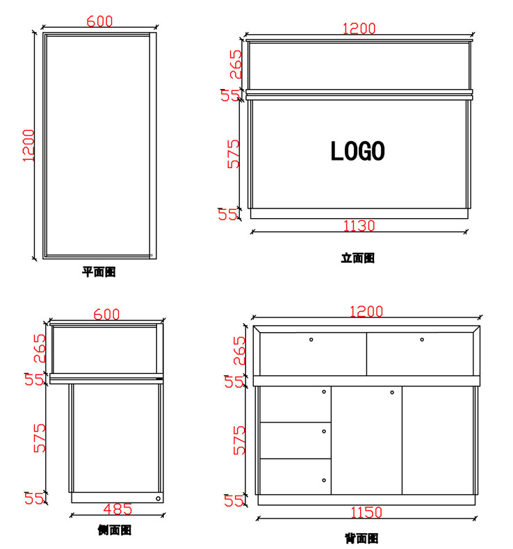 珠寶展柜尺寸,展柜尺寸定制